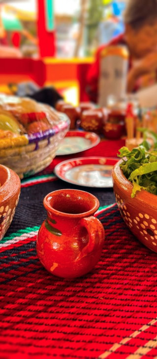 a table is filled with food